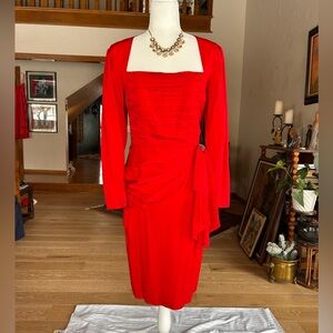 Vintage 90s Red Taffeta Cocktail Dress | Open Back | Bombshell Glam | Size 8